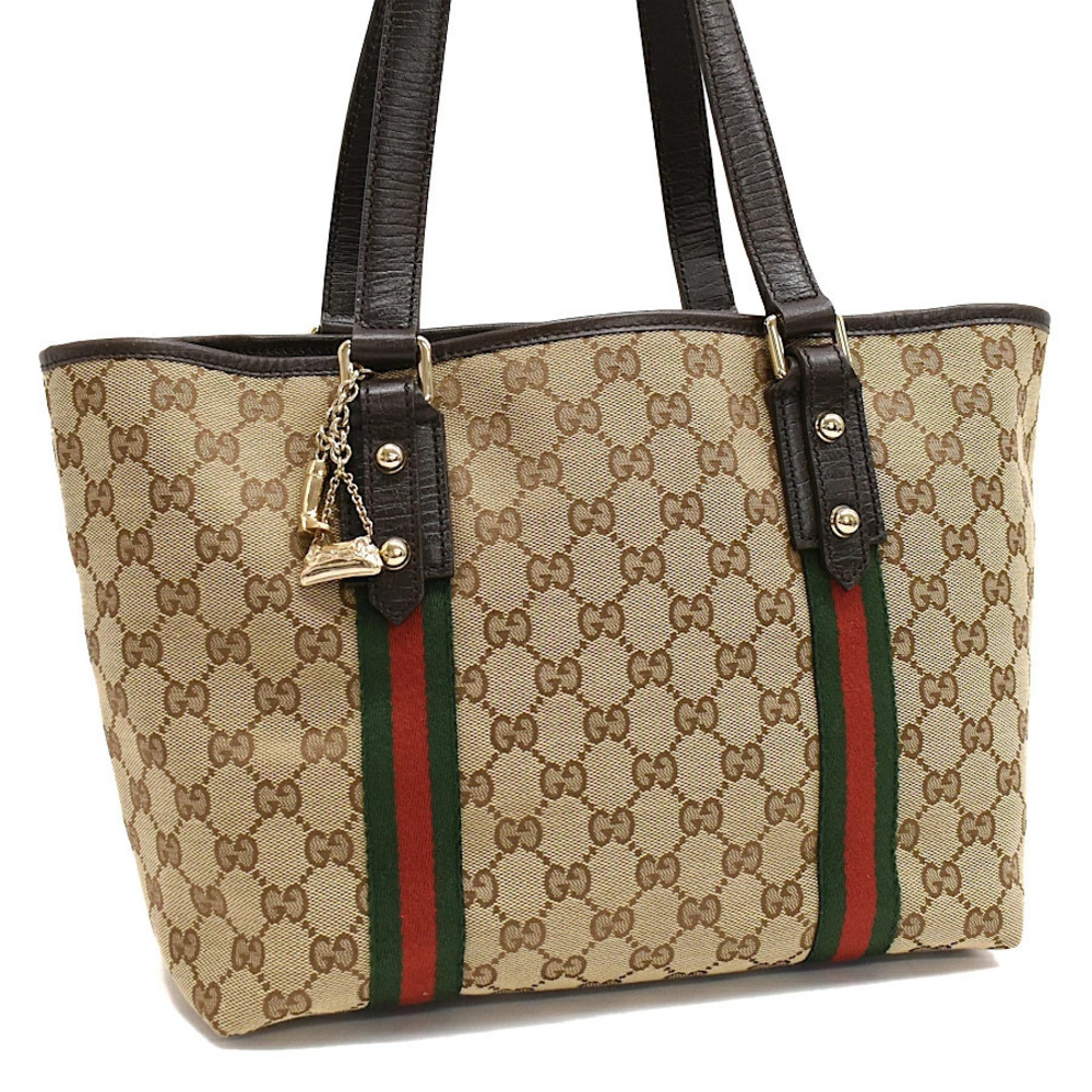Gucci Shoulder Tote Bag GG Canvas Leather Beige Cream Web Sherry